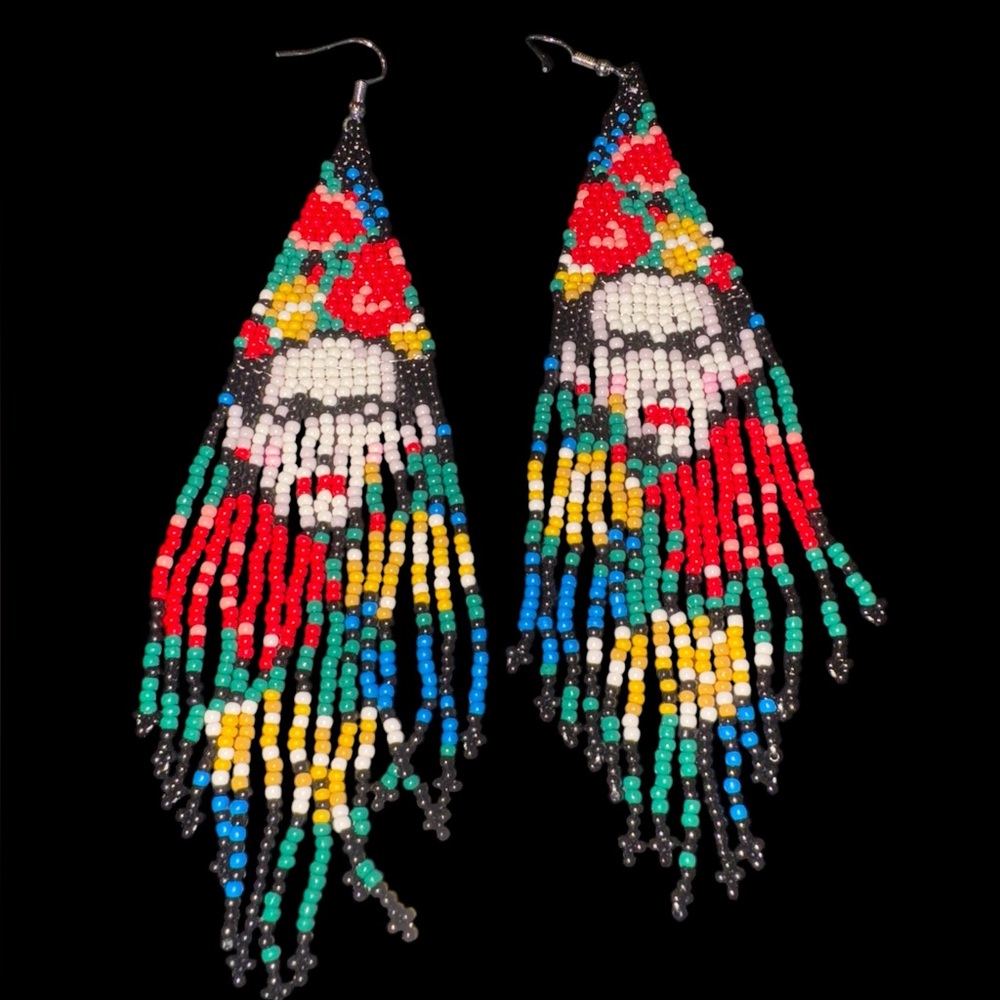 Frida Kahlo Handmade Beaded Fringe Statement Earrings Boho Festival J23